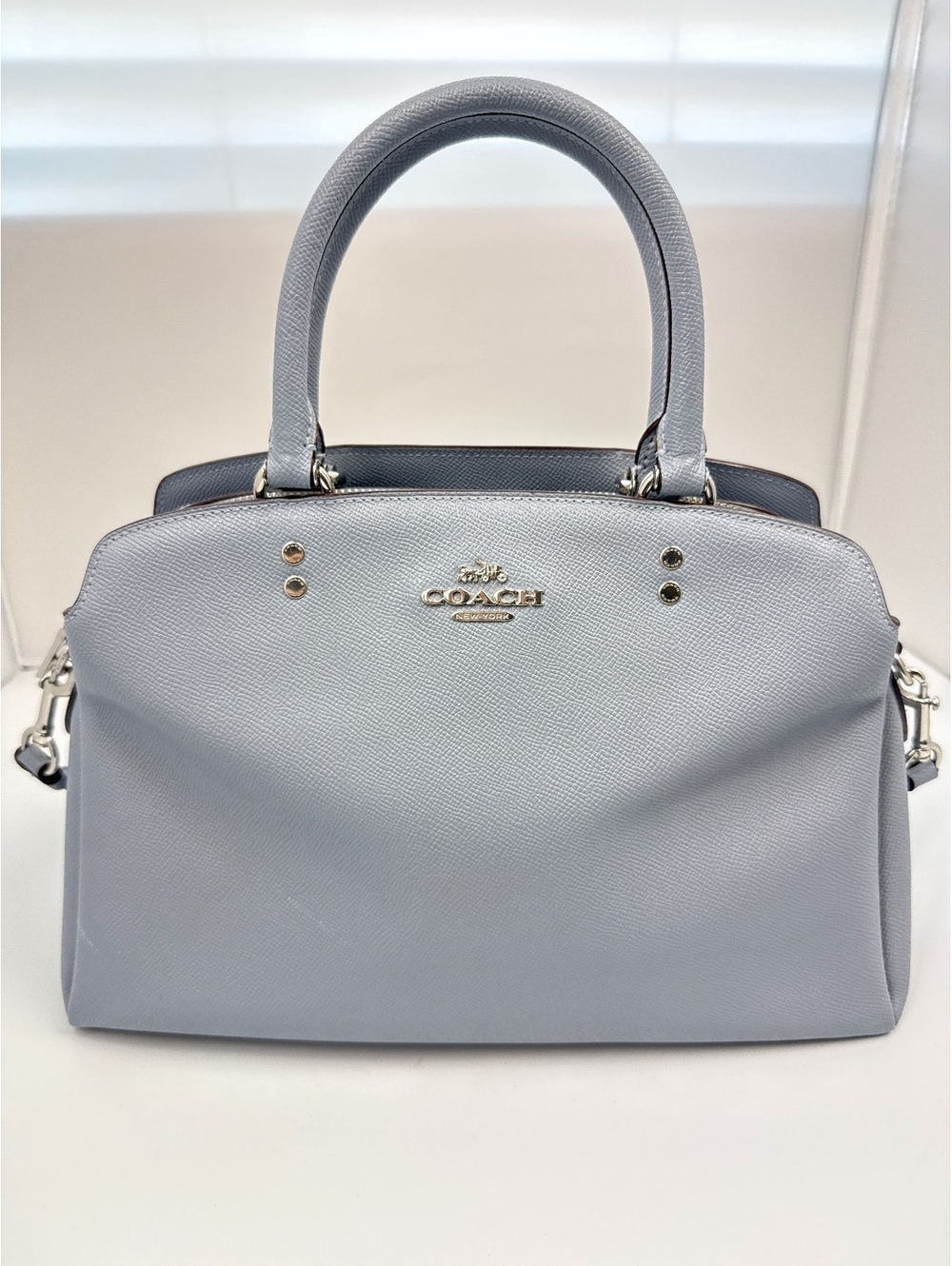 COACH Lillie Carryall 91493 Powder Blue Leather Satchel Crossbody Handbag